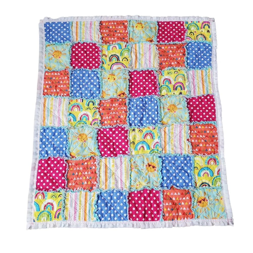 Homemade Rag Quilt Patchwork Baby Girl Quilt